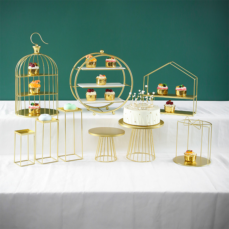 Decoración de postre europea estante de exhibición de decoración de boda bandeja de pastel de la tarde estante de refresco de té de comida fría mesa de descanso de té