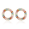 Metal earrings, golden water, multicoloured fashionable crystal, European style, suitable for import