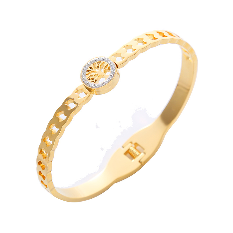 18g Weight Zircon Inlay Material Bangle Classification 1 Piece Quantity Casual Lady Streetwear Tree Stainless Steel Plating Inlay Zircon Bangle