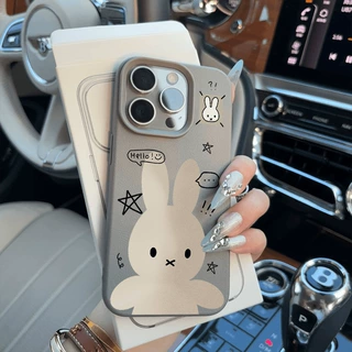 简笔米菲兔适用苹果15PROMAX手机壳iPhone14荔枝纹13可爱12防摔11