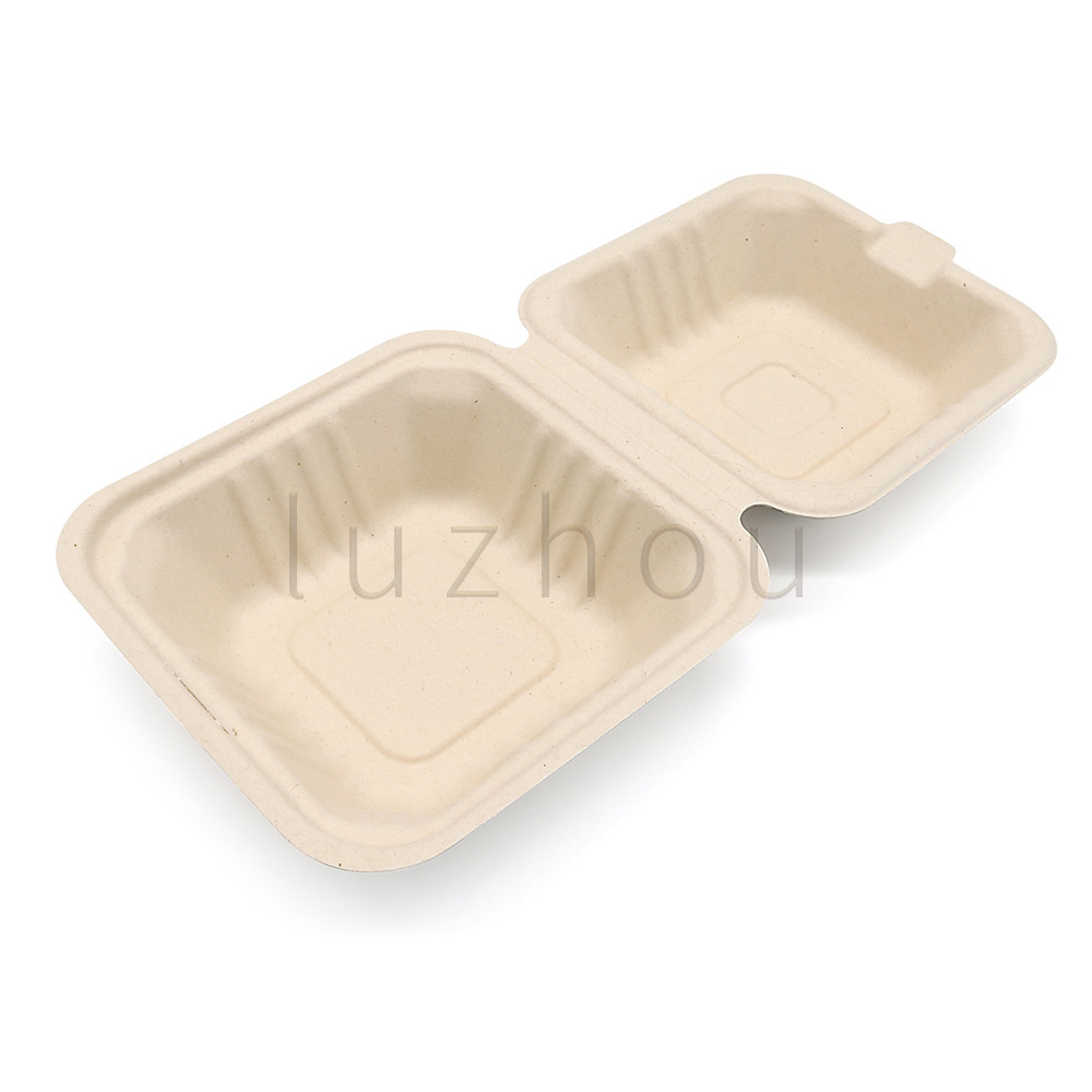 Shaogeng oasis fábrica Ventas Directas Pulpa de caña de azúcar Pulpa de bambú vajilla desechable caja de hamburguesa de 6 pulgadas degradable compostable