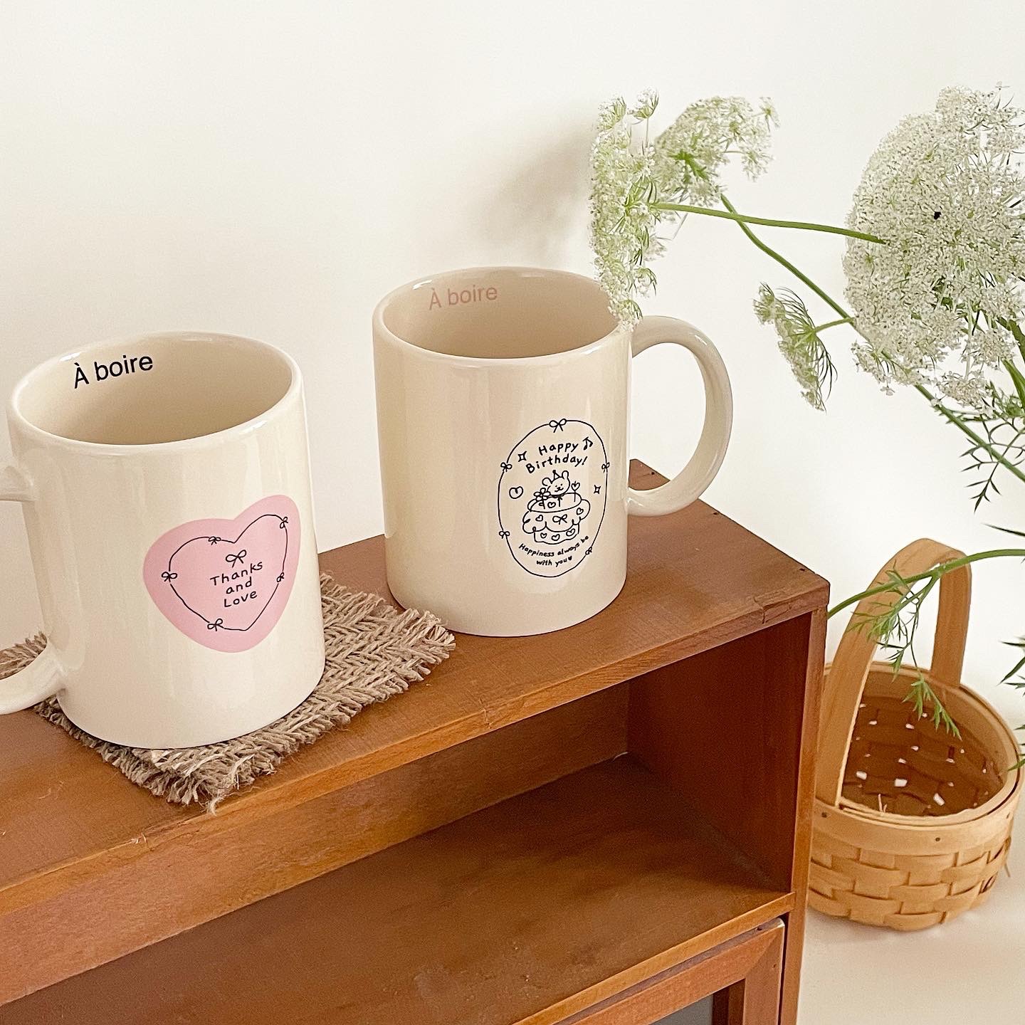 Cute Cartoon Happy Birthday Ceramic Mug For Couples Cream Colour_voghion.com