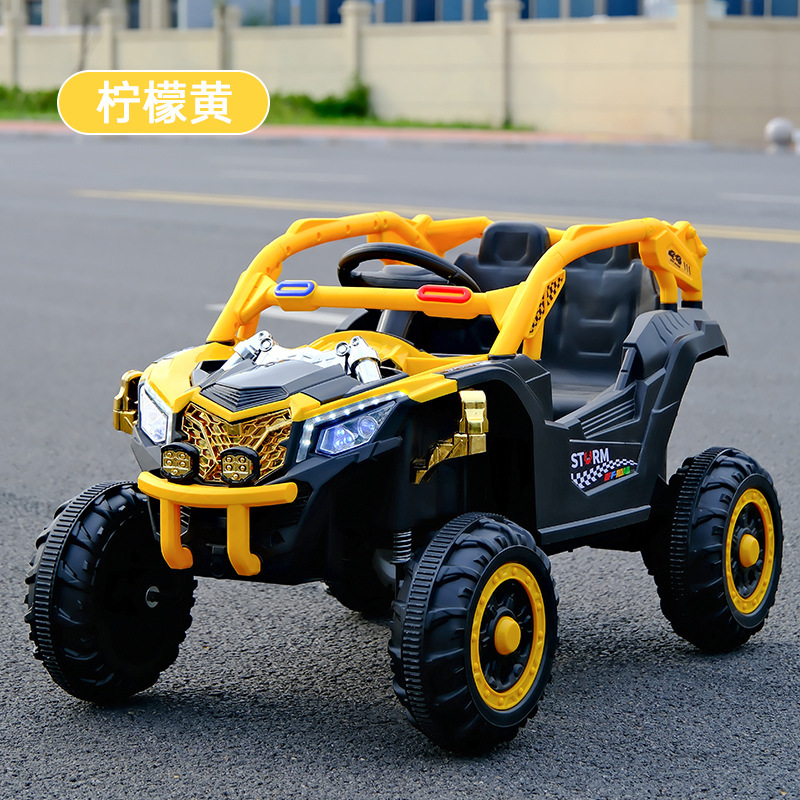 Carro eléctrico de cuatro ruedas para niños, coche de control remoto de dos personas, coche de juguete recargable para niños, niños, niños, niños, vehículos todoterreno