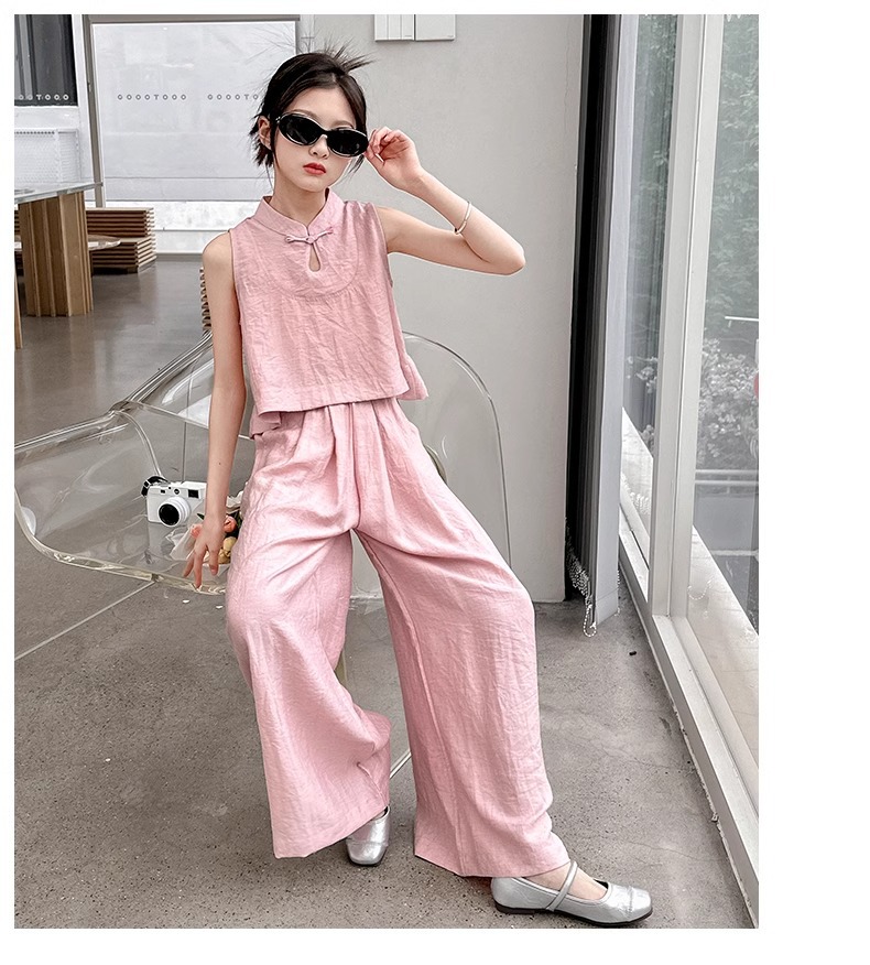 Mädchen Sommer Set Im Chinesischen Stil Weste Und Weite Hose_voghion.com