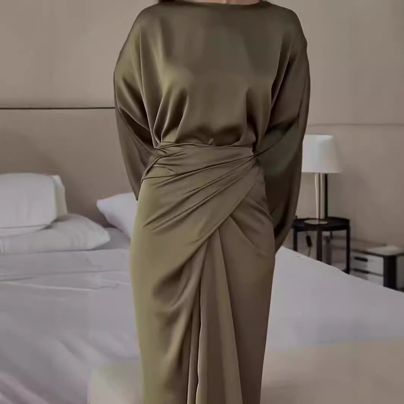 2024 Autumn New Women's Fashion European and American Style Long Dress Long Sleeve Vacation Dress Beach Vacation Dress