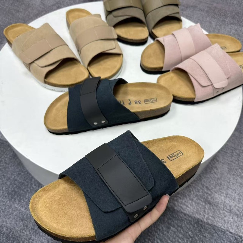 TEEMAZZI 牛革スエードベルクロビーチサンダル男性と女性のための本革コルク底ビルケンシュトック靴夏のアウターウェアサンダル|undefined