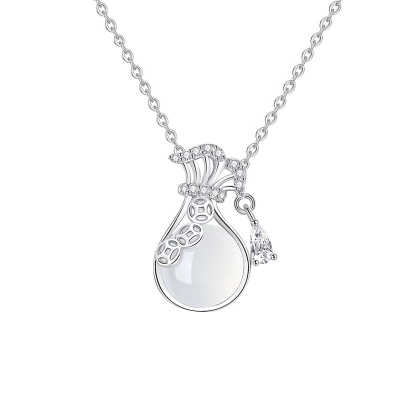 S925 plata esterlina este año de transferencia de bolsa de bendición collar de estilo nacional femenino ligero de lujo nicho de diseño sensación de joyería de cadena clavícula