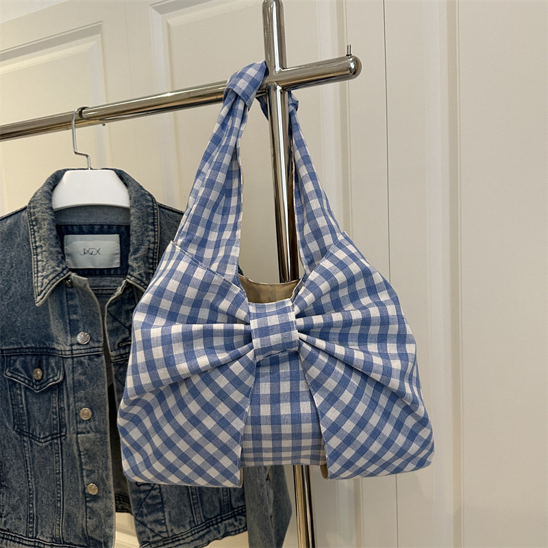 Wholesale Korean Style Retro Plaid Vest Bag Large Capacity Shoulder Bag Lightweight Shopping Bag Versatile Canvas Bag for Female Students