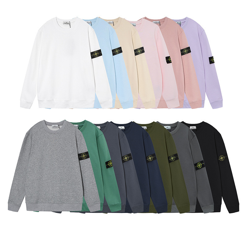 Classic Stone Monkey Island Solid Color Round Neck Badge Long-Sleeve Pullover Sweatshirt Unisex Loose Fit