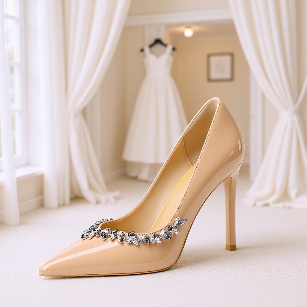 Qadın uclu burunlu stiletto ayaqqabı, rhinestone bəzəkli