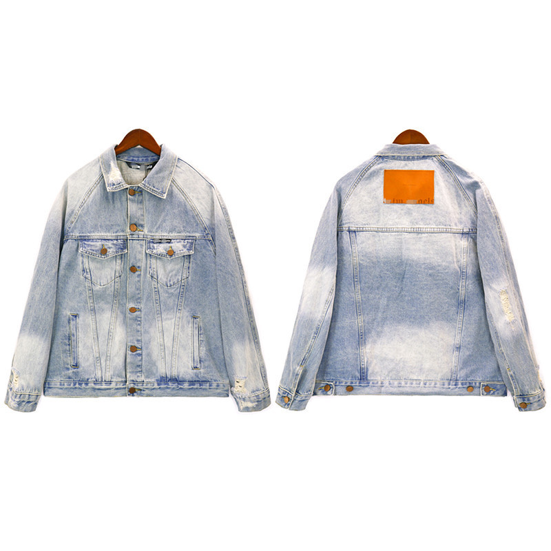 Cross-border European and American fashion brand Palm Angel jacket worn-out leather label Denim coat men's and women's high street Denim jacket Cross-border European and American fashion brand Palm Angel jacket worn-out leather label Denim coat men's and women's high street Denim jacket