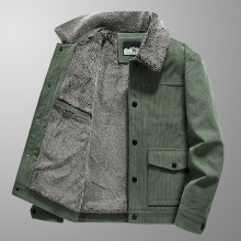 2022冬季毛领棉衣男加绒加厚灯芯绒青中年棉服保暖外套翻领2228