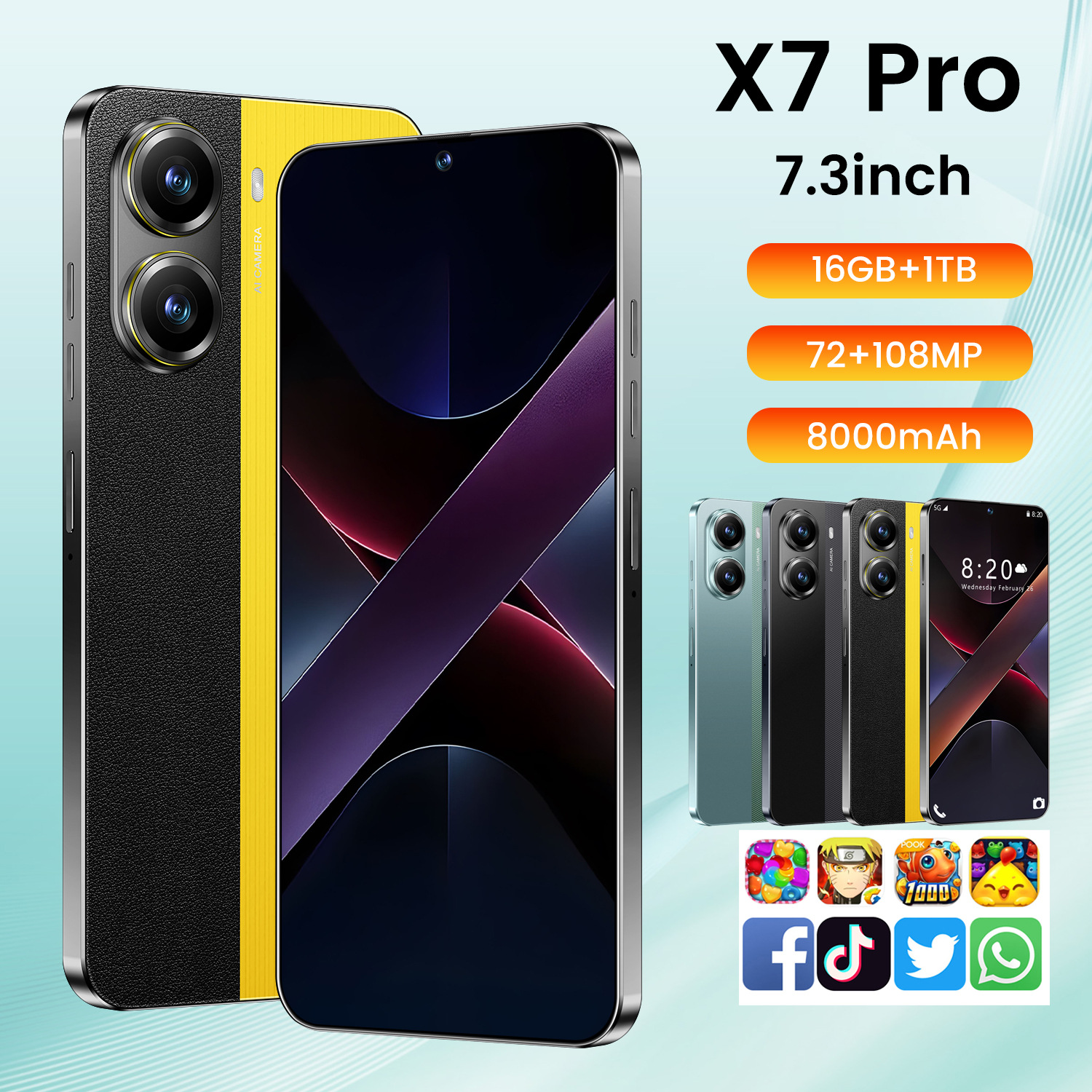 X7 Pro 跨境专供手机安卓7.3寸大屏16+1T 智能手机工厂价(劲爆款)