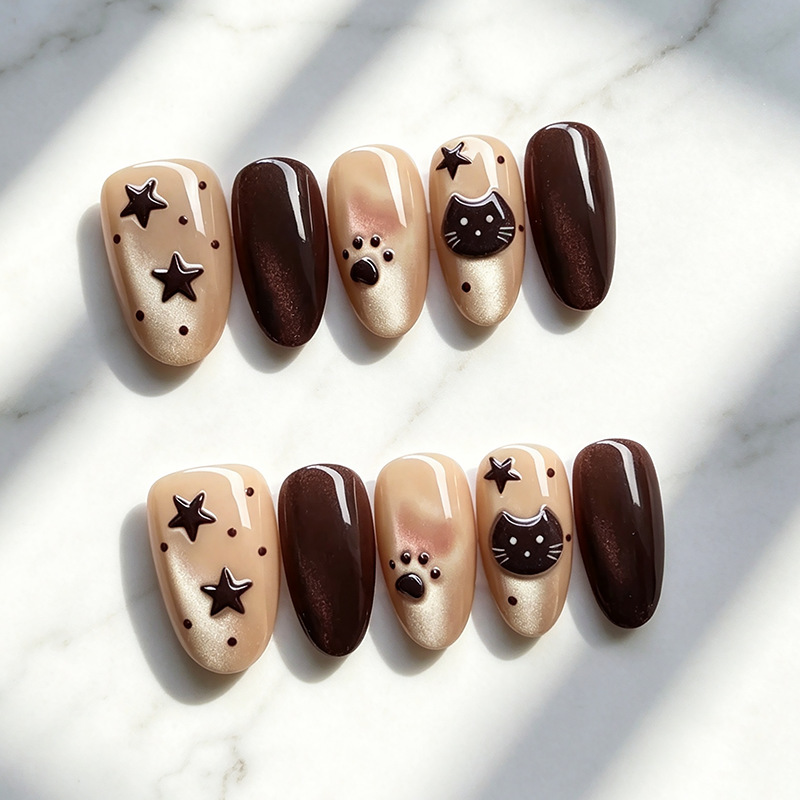 Cross-border short almond-shaped translucent cat-eye new style nude color wearable nails, simple fake nails, 30 pieces, detachable
