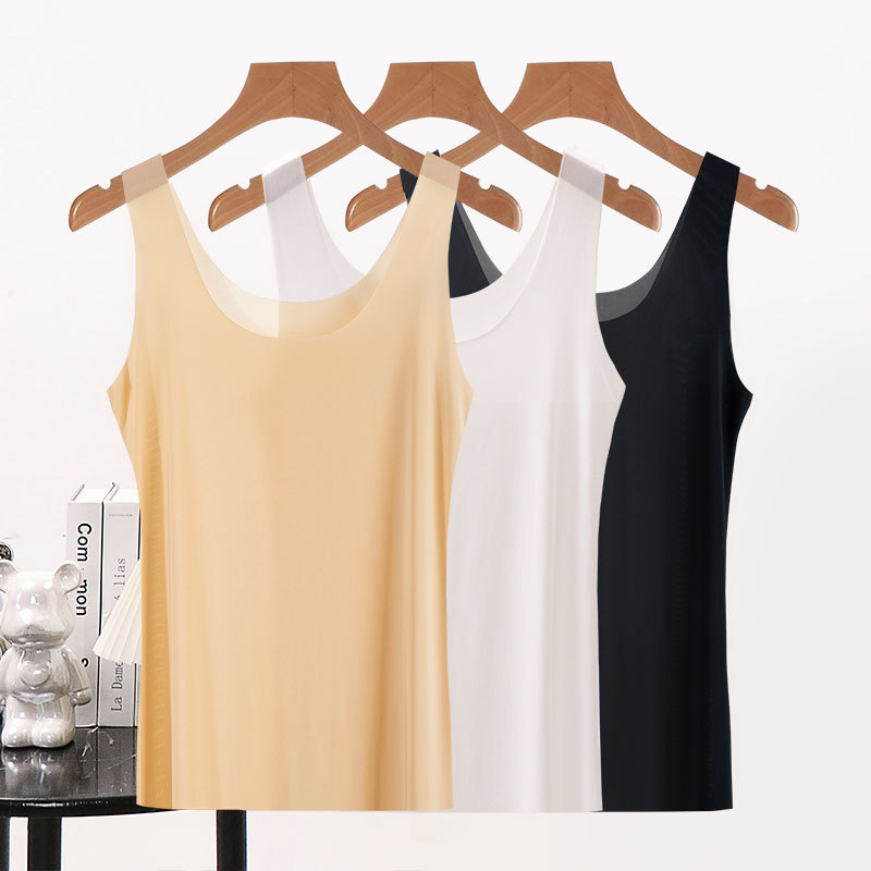 Summer Ice Silk Seamless Vest for Women, Ultra-Thin Large Size Fat mm Bottoming Top with Suit Shirt, Anti-See-Through Halter Top