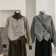 欧玛莱 高领单排扣毛衣开衫女秋冬季新款加厚宽松针织外套潮 5740