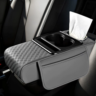 Armrest box – Strong Support and Storage Bag - embossed-style-gray