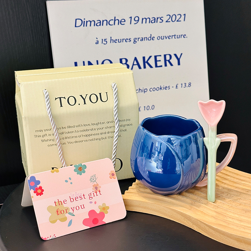 TOYOU gift box + dark blue single cup + spoon 360ml