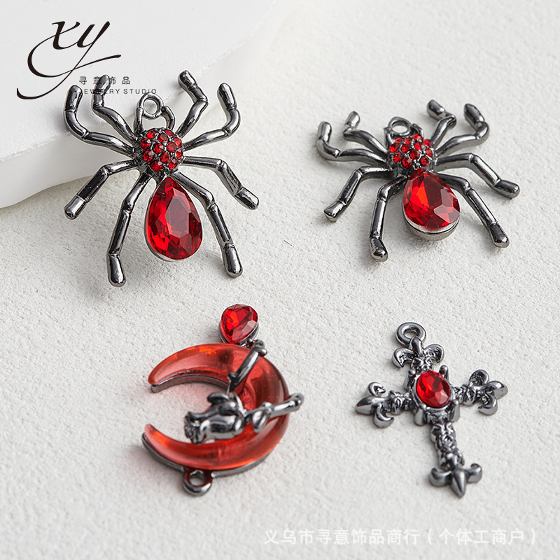 ガンブラック合金レッドクリスタルクロスラブペンダントペンダント手作り diy ブレスレットネックレスビーズ素材アクセサリー|undefined