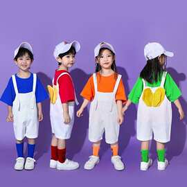 六一啦啦队舞蹈演出服小学生服装运动会幼儿园背带裤糖果色表演服
