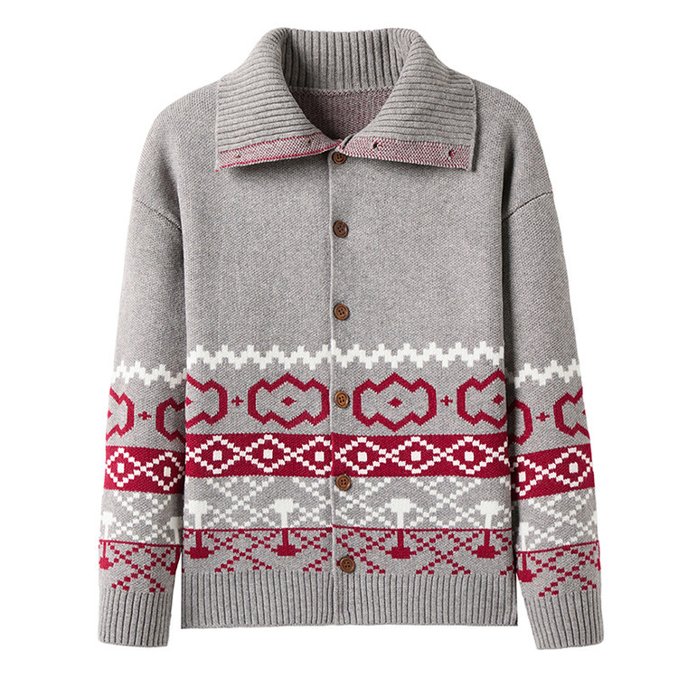 Otoño y invierno nuevo estilo europeo y americano con solapa Cardigan hombre chaqueta de manga larga moda casual suéter de hombre camisa de punto