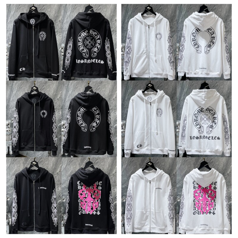 25Ss High Quality Export Chrome Heart Sanskrit Horseshoe Cross Zipper Cardigan Sweatshirt