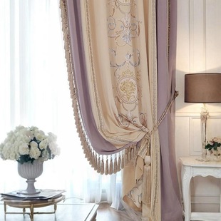 Curtains Light Luxury High-End Embroidery Bedroom Full Blackout French Living Room Purple Romantic Princess Style Velvet European American Style