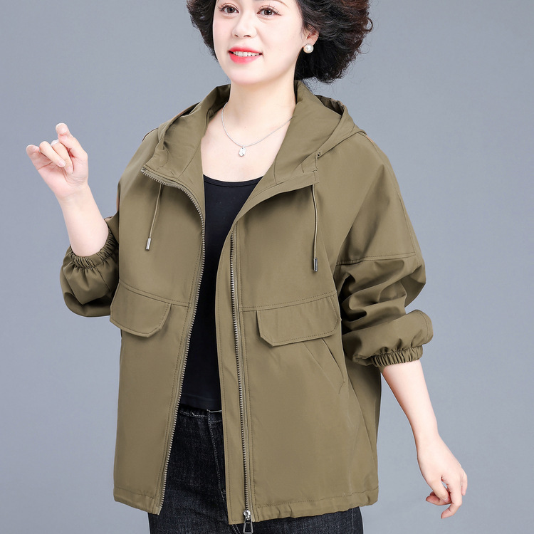 女式休闲防风夹克开衫纯色外套大码中老年女装2025新款春季妈妈装|undefined
