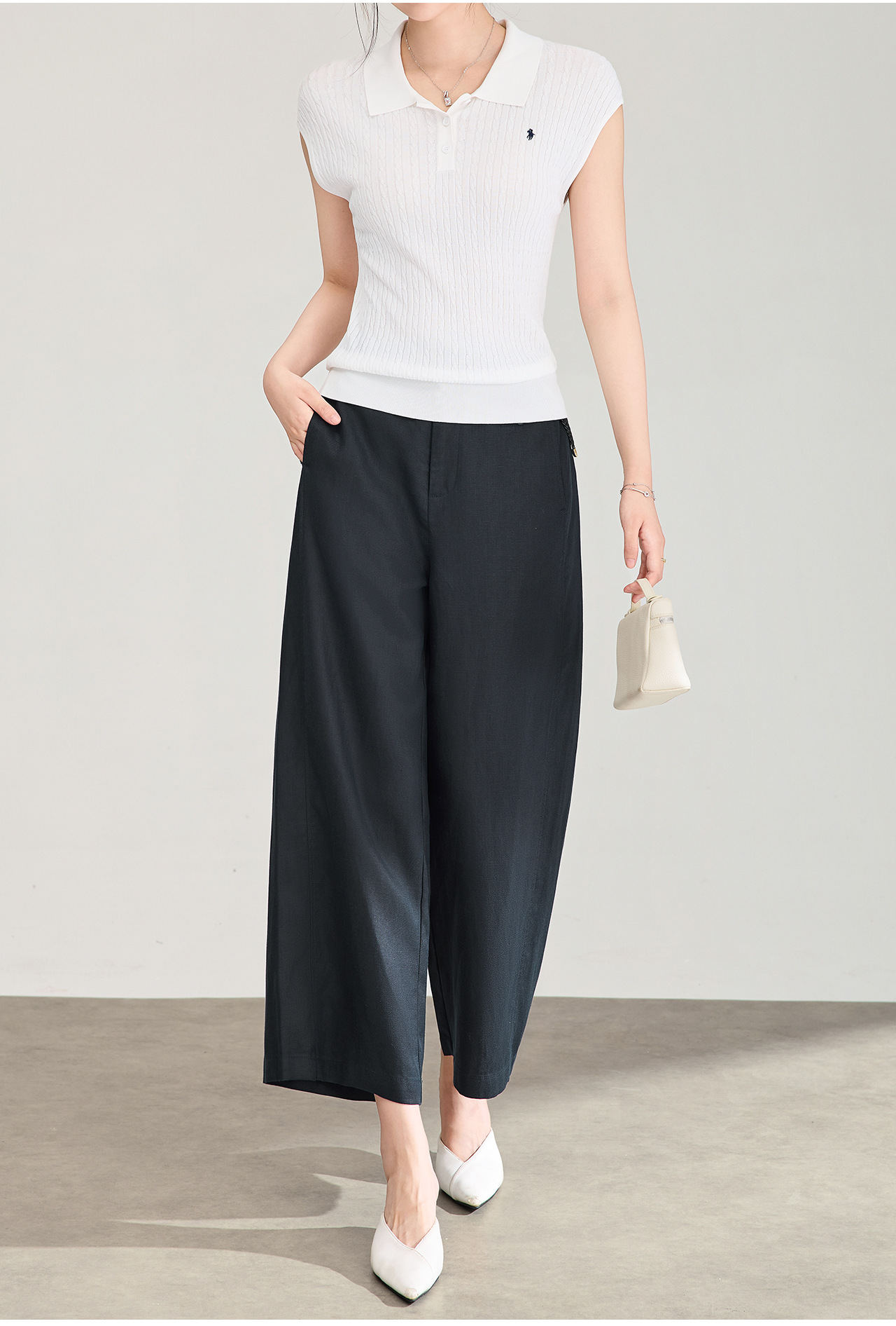 Quần culottes nữ ống rộng dáng suông, cạp cao, chất liệu tencel linen thoáng mát, phù hợp mùa hè — Xanh lông mòng đen chi tiết 2
