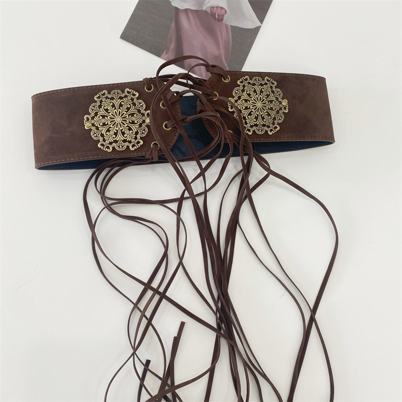 Cinturón corsé ancho de piel para mujer con hebilla de pin_voghion.com