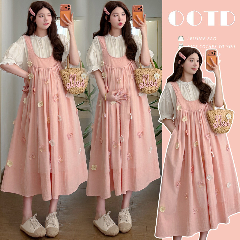 2026 Summer Maternity Wear French Sweet Style Two-Piece Set New Short-Sleeved Shirt + Floral Loose Maternity Suspender Skirt 2026 Summer Maternity Wear French Sweet Style Two-Piece Set New Short-Sleeved Shirt + Floral Loose Maternity Suspender Skirt