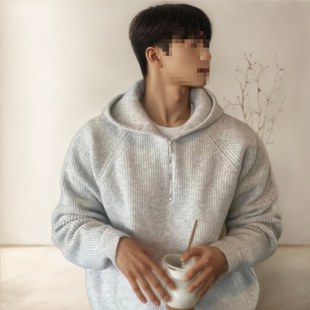 High-end half-zip hooded sweater/sweatshirt for men, trendy autumn/winter style, relaxed and thick knitwear, heavyweight coat.
