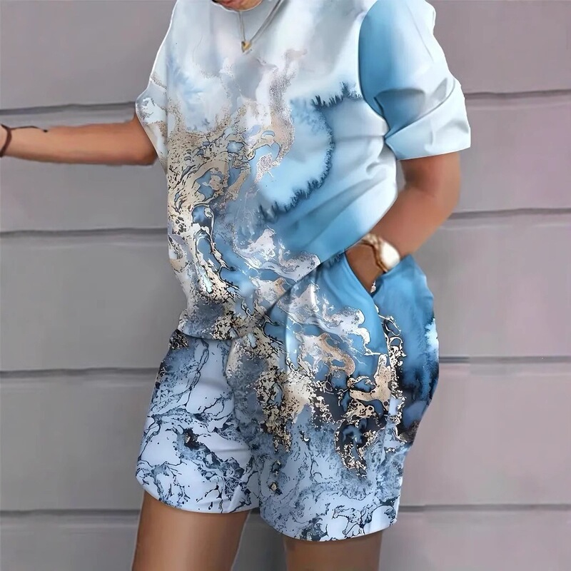 2025 Summer New Comfortable Casual Leopard Print Short Sleeve Shorts Women's Loose Two-Piece Set