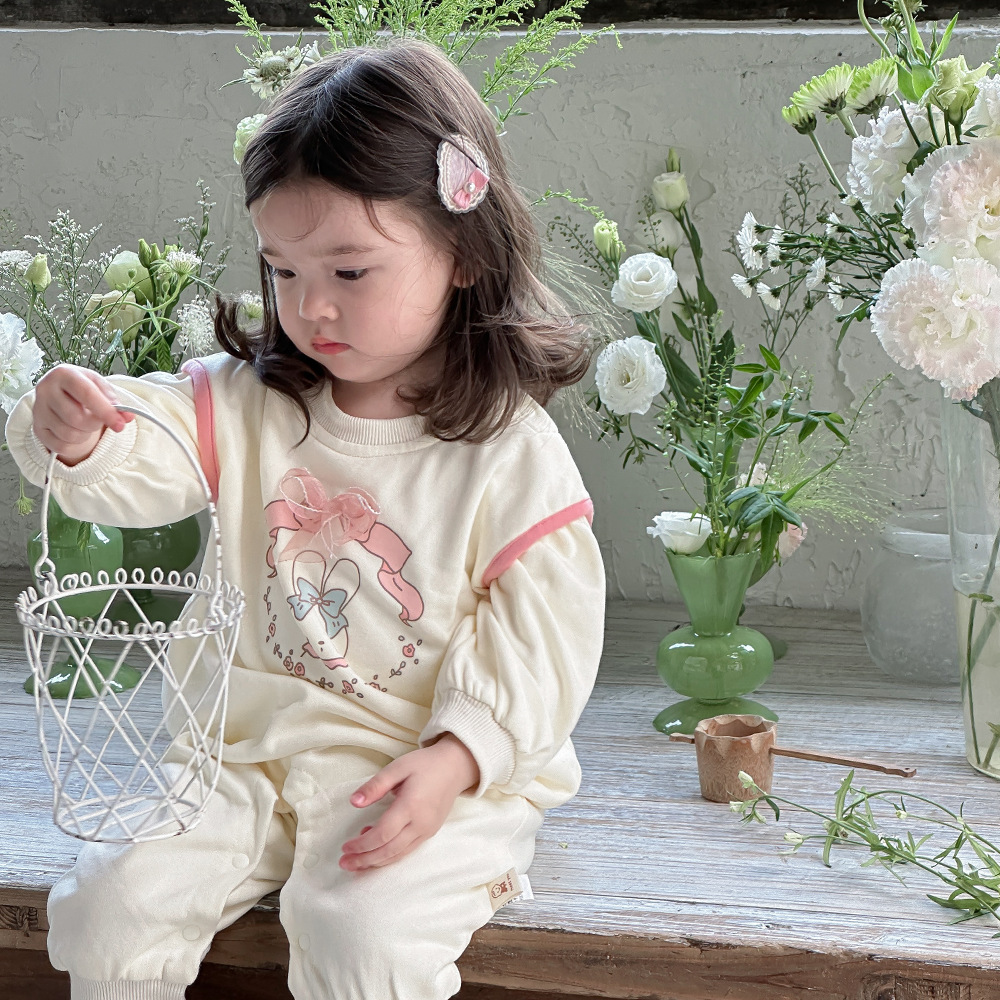 Ropa de otoño para bebés recién nacidos mameluco de dibujos animados coreanos ropa para niños conejito lindo bebé súper lindo mono de manga larga