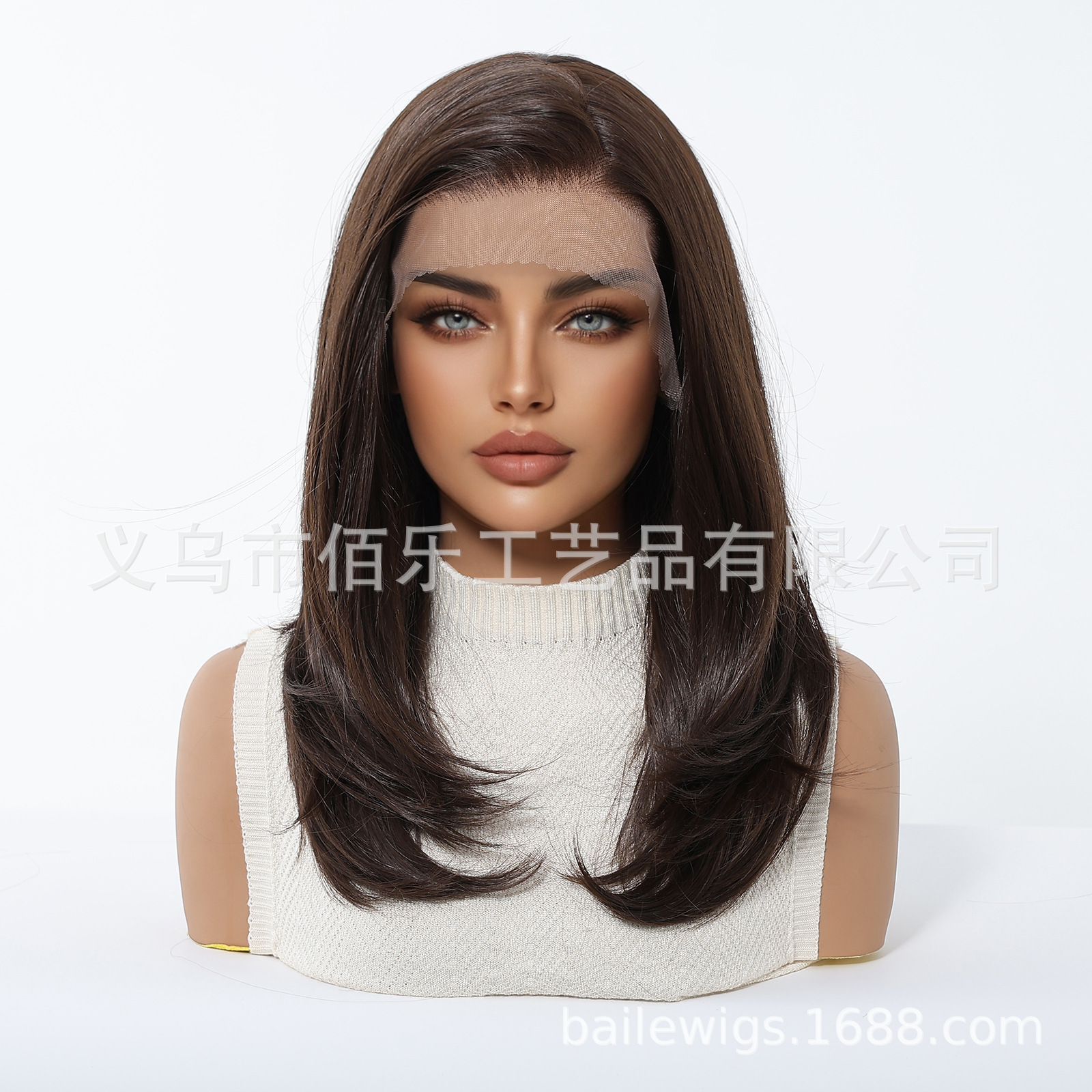 Gran área de encaje 13 * 6 peluca marrón oscuro 18 pulgadas cubierta de cabello de mujer Europa y América en stock al por mayor image 3