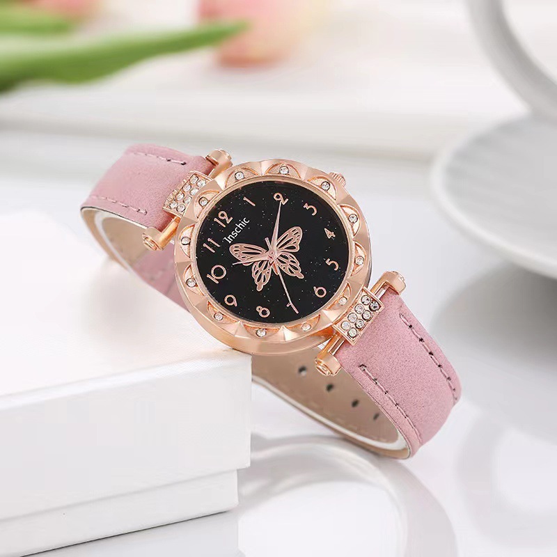 Nueva moda de mujer popular personalizada simple reloj de mujer estudiante versátil diamante mariposa dial reloj de cuarzo