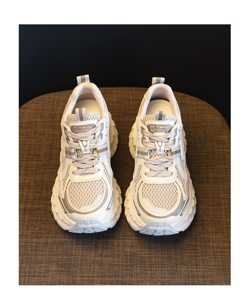 Giày sneaker nữ chunky đế dày lưới thoáng khí tăng chiều cao — màu be chi tiết 18