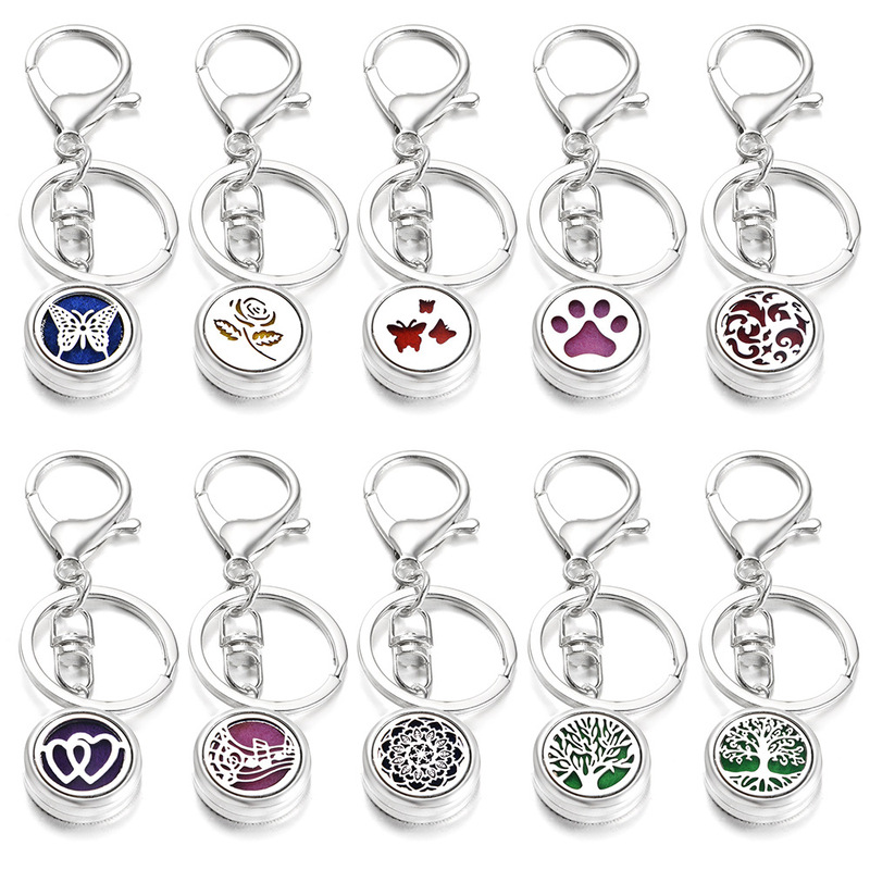 Creative 22mm tree of life perfume keychain jewelry stainless steel essential oil diffuser aromatherapy keychain