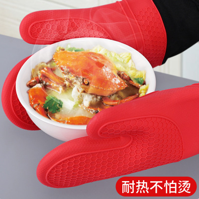 lengthen High temperature resistance silica gel glove Microwave Oven oven Baking non-slip With cotton heat insulation Cotton gloves barbecue glove