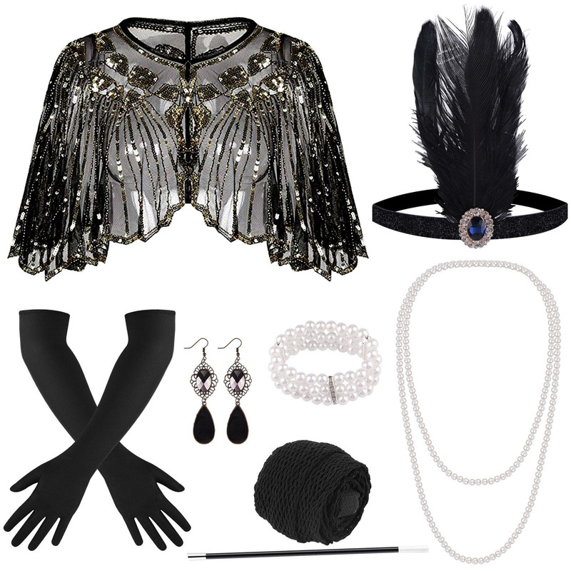 1920 s Modern Gatsby Accessories suit Fashion Headband Women's Headwear Shawl Necklace Gloves Combination