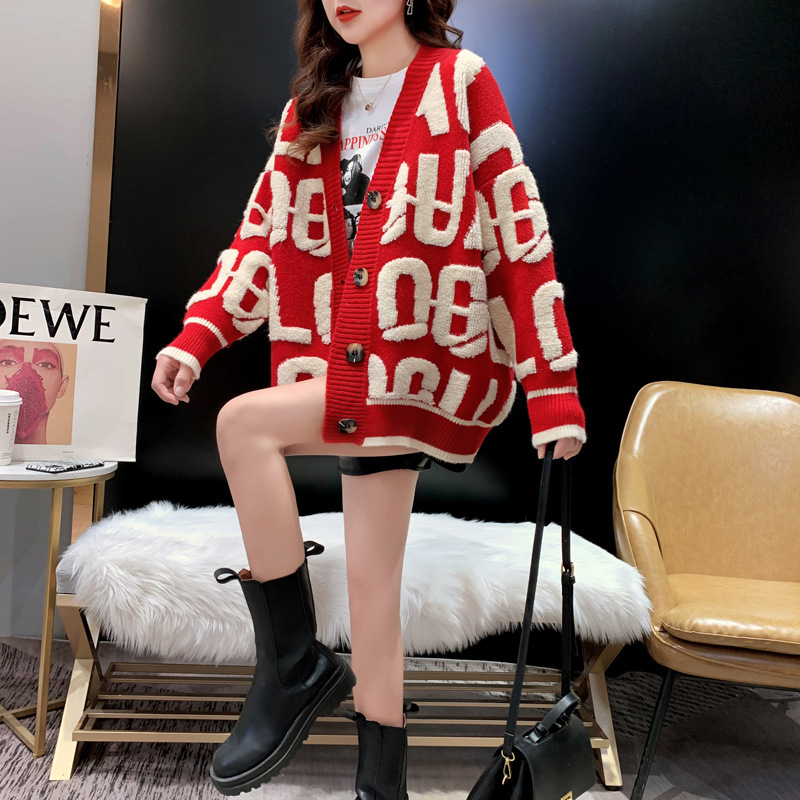 Grueso suéter cardigan mujeres Otoño e Invierno 2023 estilo coreano nuevo estilo occidental desgaste exterior flojo perezoso estilo abrigo de punto