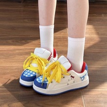 小众原创蓝白拼色面包鞋女ins潮2025春季新款学生百搭休闲板鞋女