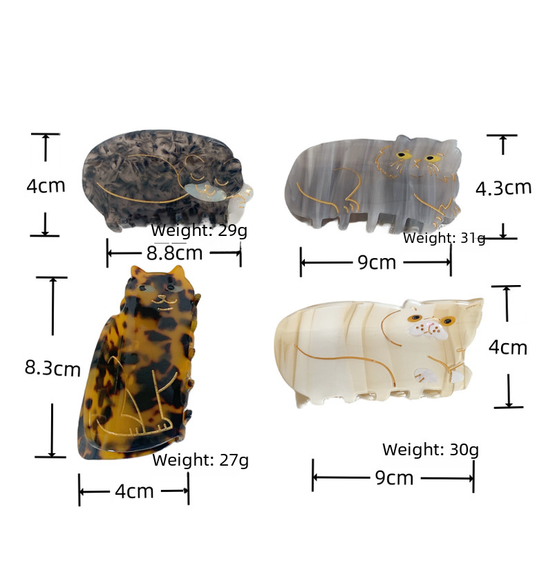 French niche acetate hairpin cute cat series hair grip short-haired cat Persian cat grip shark clip 2023 New