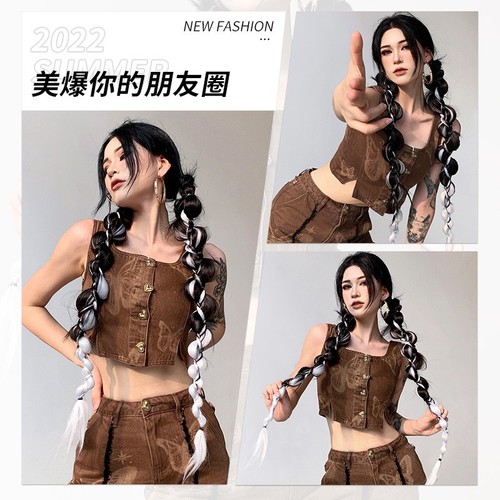 Kony wig bubble braid European and American style simulated twist braid long braid highlights sweet and cool hot girl ponytail twisted dirty braid