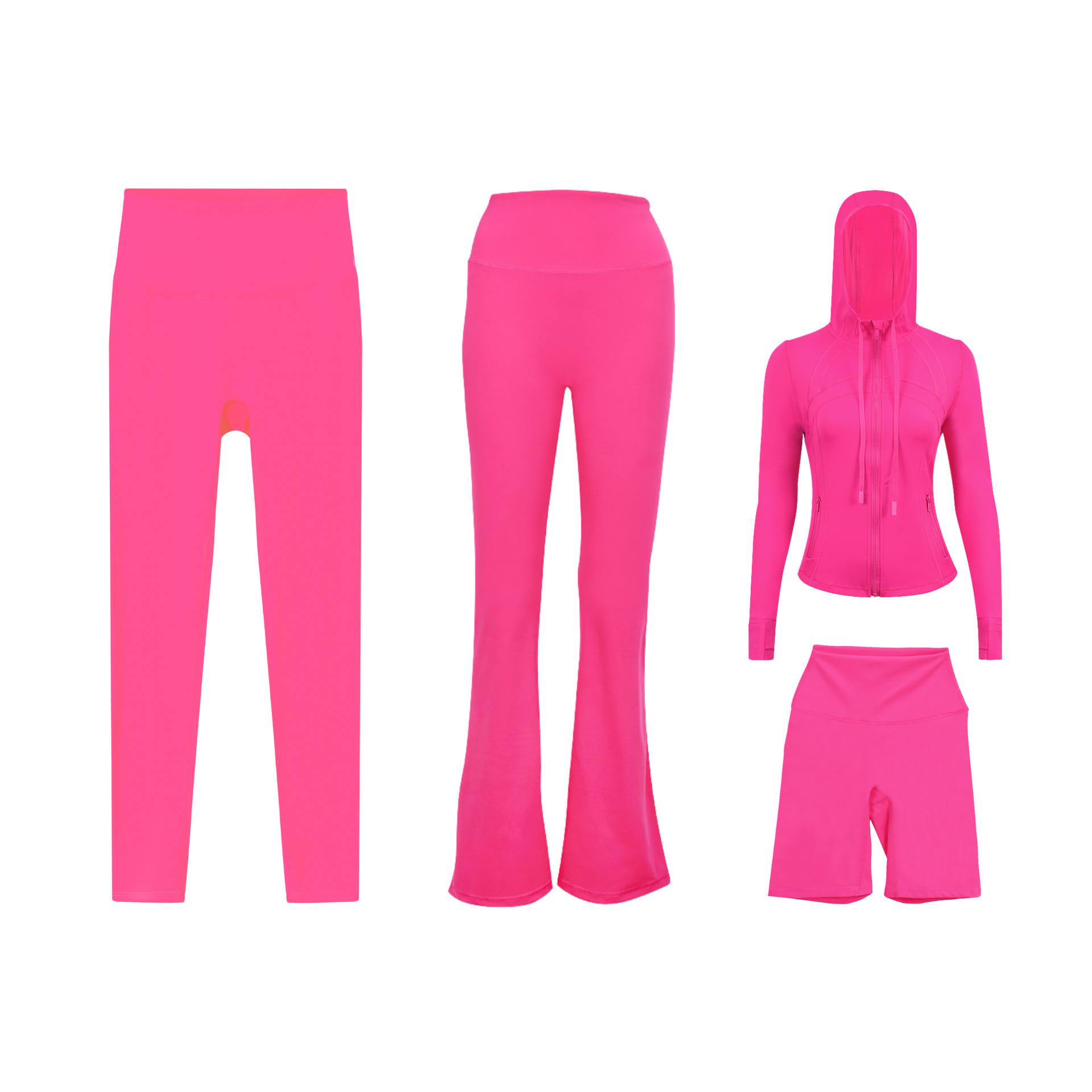 Dames sport set 4-delig met capuchonjas flared en capri broek_voghion.com