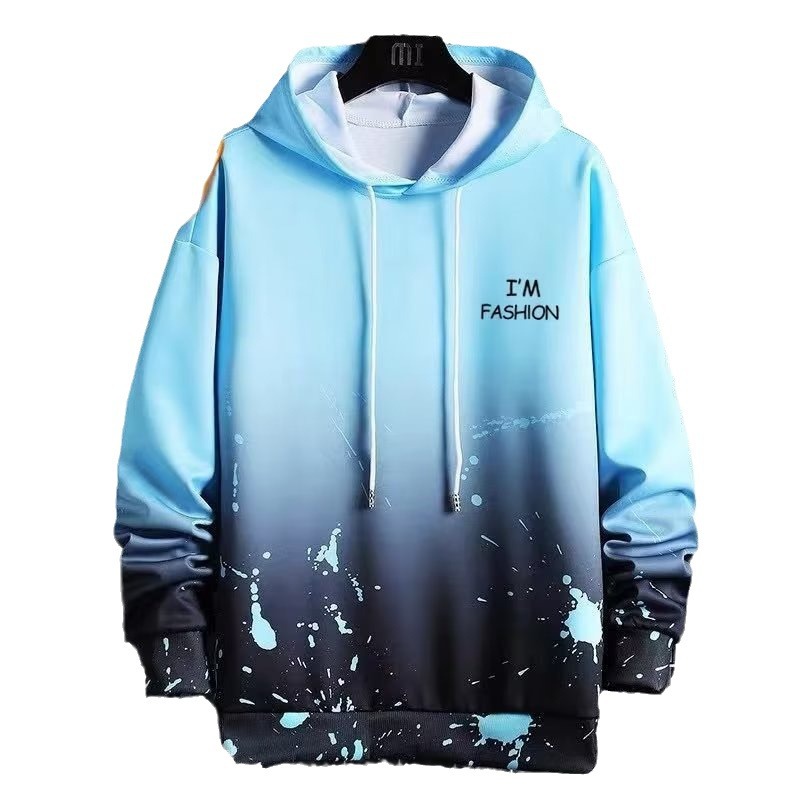 Nuevo suéter con capucha de gradiente forrado de lana para hombres jóvenes traje casual más tamaño estilo coreano deportes primavera y otoño moda todo a juego