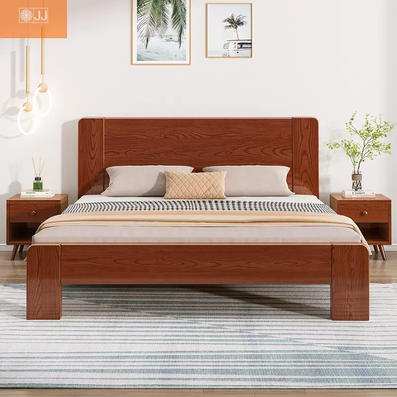 新中式简约实木床1.5家用卧室1.8橡木双人床1.2经济单人床实木床