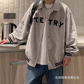 刺绣灯芯绒棒球服男春季潮港风百搭痞帅宽松版夹克感刺绣批发