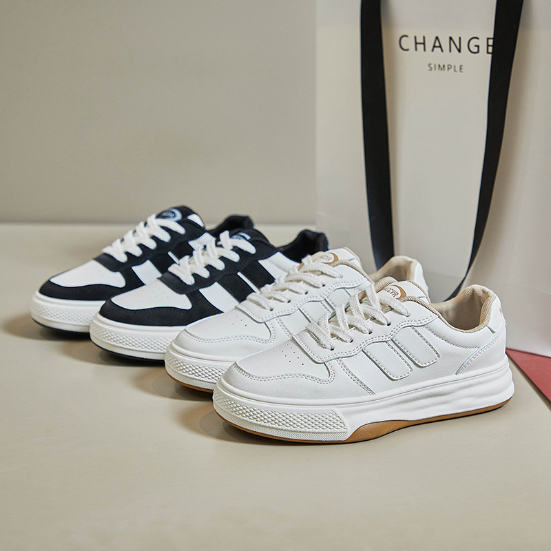 Women's Casual Shoes White Versatile Flat Thick Sole Trainers_voghion.com