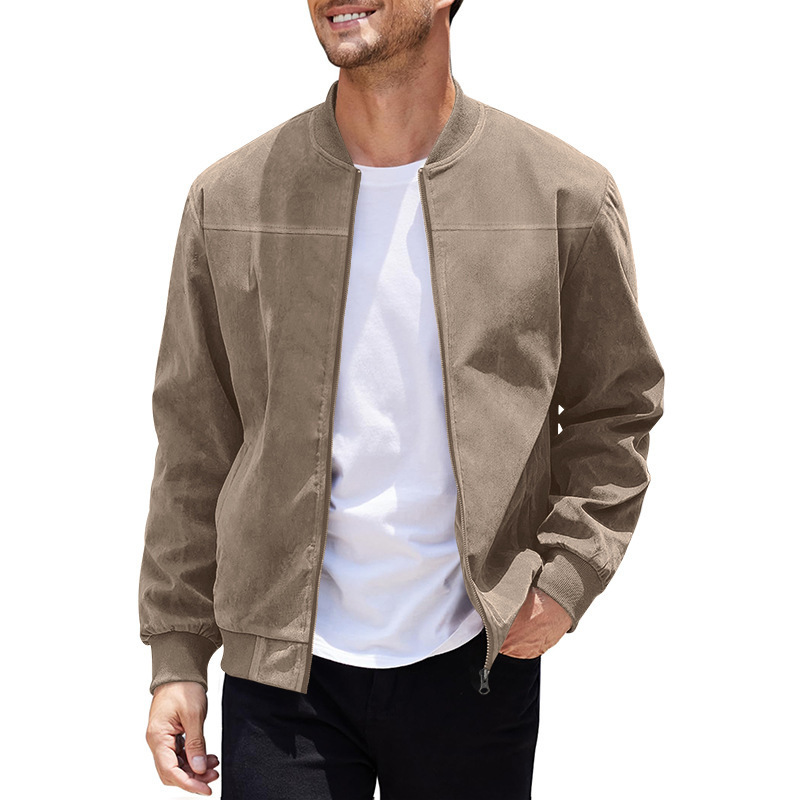 Men's Bomber Jacket Suede Zip Up Casual Jacket For Autumn_voghion.com